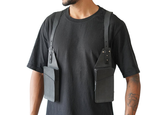 Black Leather Holster Bag Underarm Bag for Travel