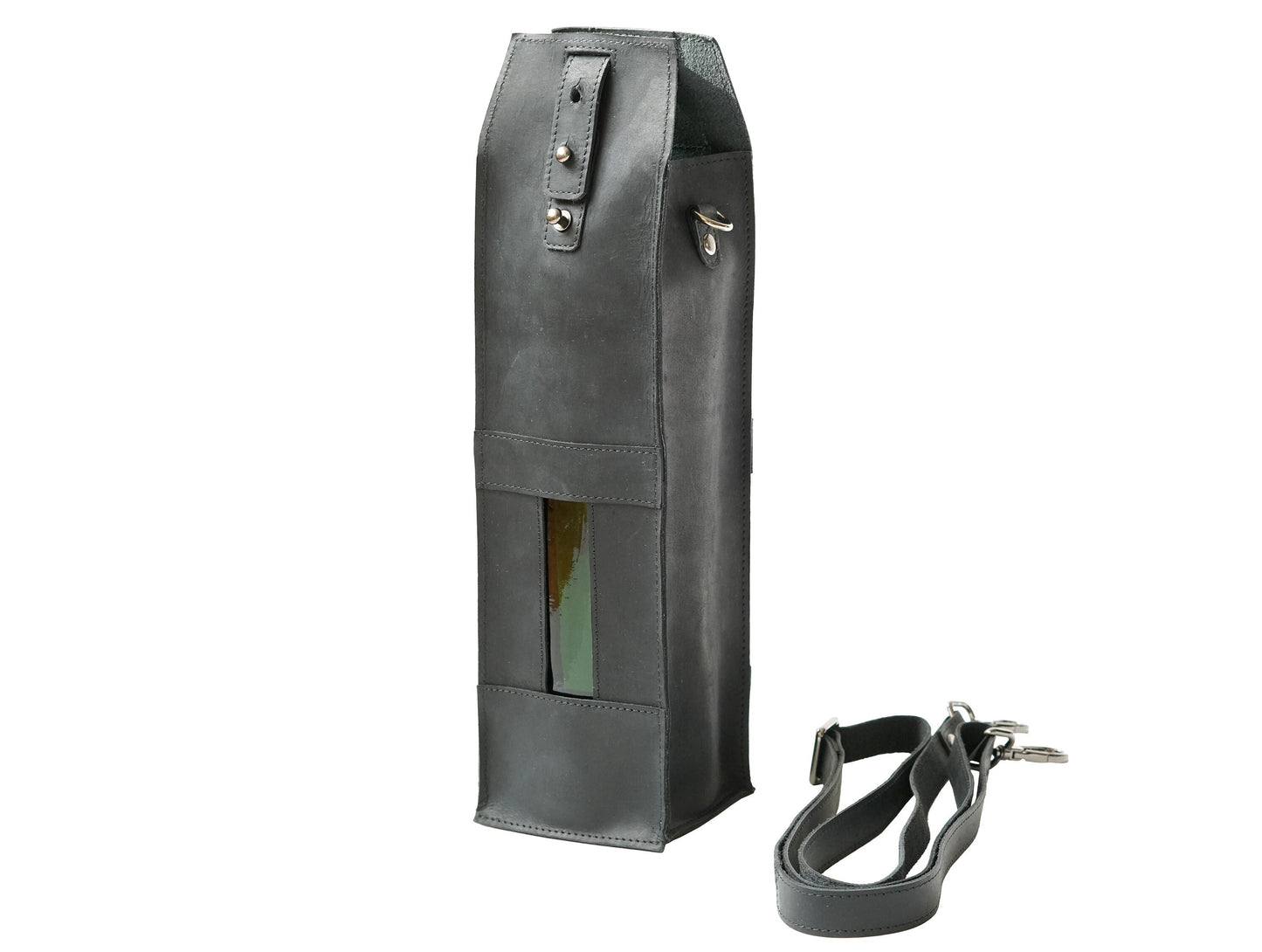 Wine Tote Bag Wine Bottle Carrier in Black Leather