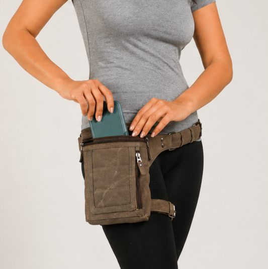 Canvas Leg Bag for Women | Thigh Holster Bag, Travel Utility Pouch with Adjustable Straps - Brown