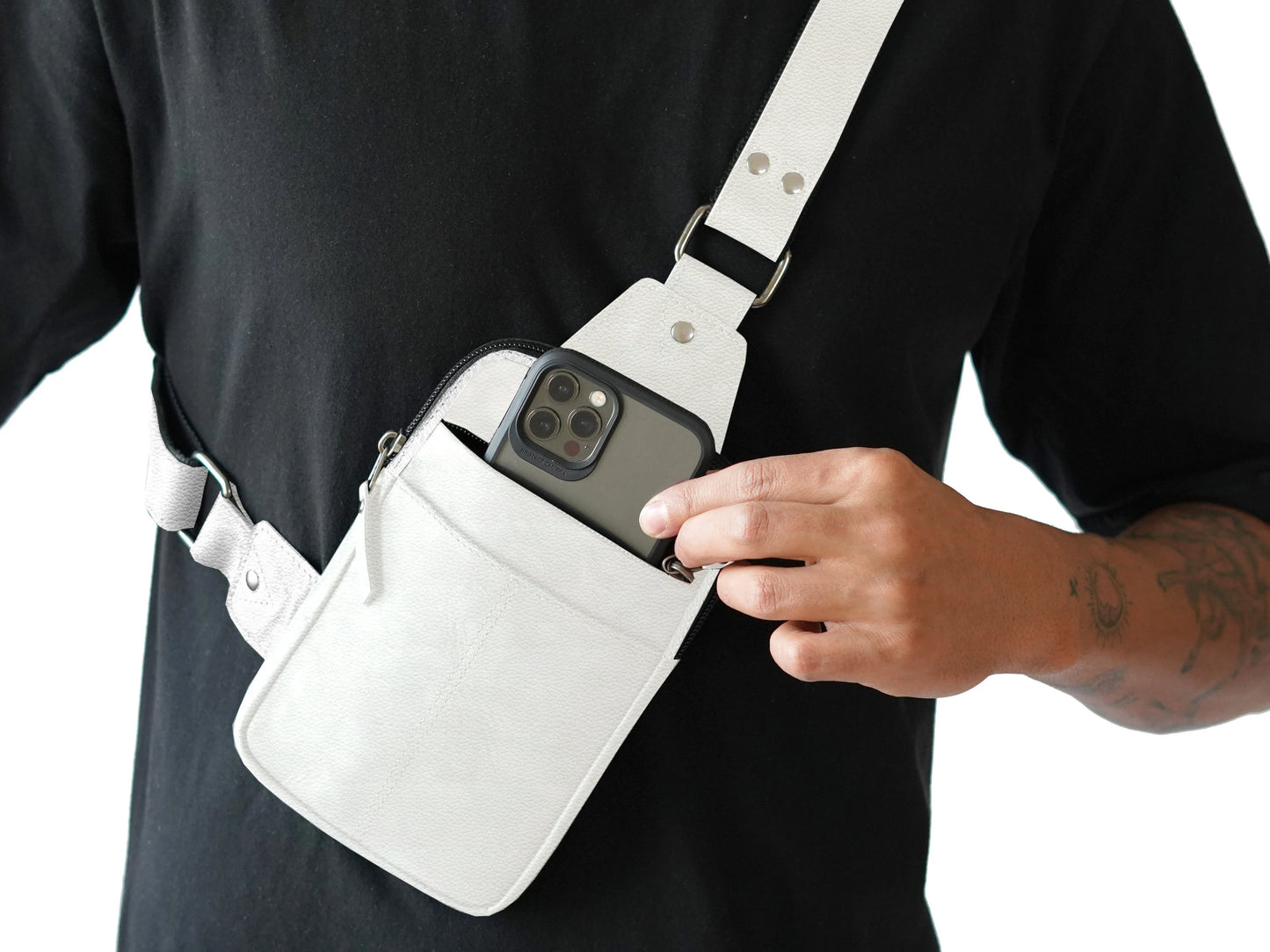 Leather Crossbody Bag Travel Purse Sling Chest Bag White