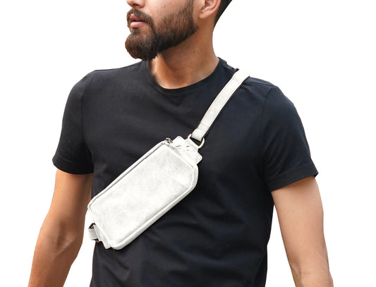 Leather Cross Body Bag Man Chest Bag in White Leather