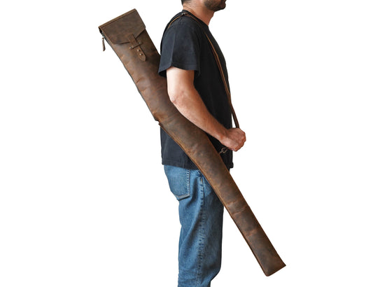 Full-Grain Leather Shotgun Sleeve – 52" Protective Case with Shoulder Strap