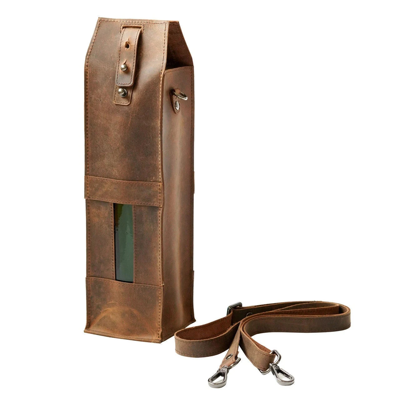 Wine Tote Bag Wine Bottle Carrier in Brown Leather