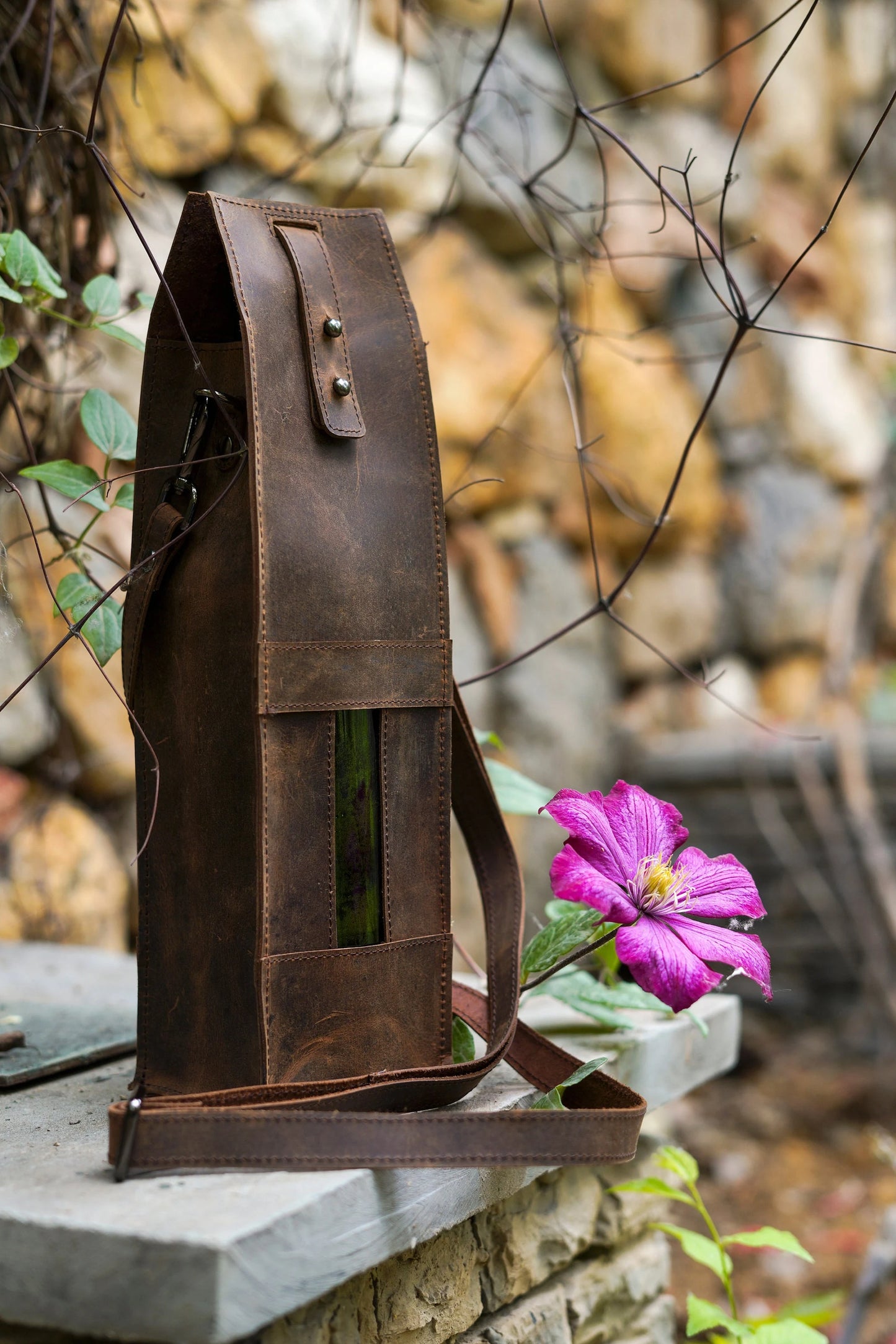 Wine Tote Bag Wine Bottle Carrier in Brown Leather